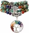 7 chakra tree of life gemstone mala bracelet for yoga, meditation, prayer - bivei real healing beads necklace logo