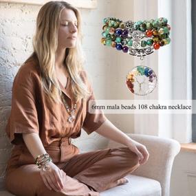 img 1 attached to 7 Chakra Tree Of Life Gemstone Mala Bracelet For Yoga, Meditation, Prayer - Bivei Real Healing Beads Necklace