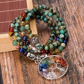img 2 attached to 7 Chakra Tree Of Life Gemstone Mala Bracelet For Yoga, Meditation, Prayer - Bivei Real Healing Beads Necklace