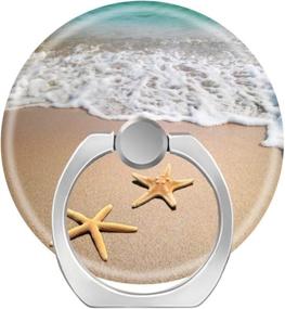 img 4 attached to LoveStand 360° Finger Ring Stand for Smartphone Tablet - Beach Waves & Star Fish Design