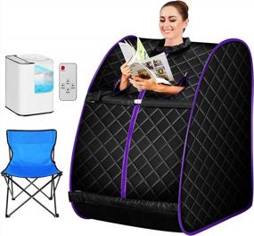img 4 attached to Himimi New Upgrade 2.5L Foldable Steam Sauna Portable Indoor Home Spa Relaxation At Home, 60 Minute Timer With Chair Remote (Triangle, Purple)