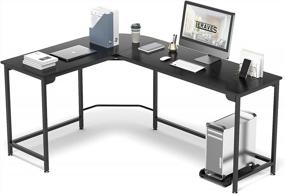 img 4 attached to Teraves современный L-образный стол, угловой компьютерный стол, домашний офис, рабочая станция, деревянный и стальной ПК, ноутбук, игровой стол
