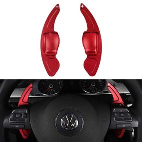 img 4 attached to 🔴 2Pcs Red Metal Steering Wheel Shift Paddles for VW Golf 6 Tiguan MK5 MK6 Jetta GTI R20 R36 CC Scirocco - LECART Steering Paddle Shifter Extensions for Improved Car Interior Decor and Accessories