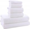 moonqueen ultra soft towel set - quick drying - 2 bath towels 2 hand towels 2 washcloths - microfiber coral velvet highly absorbent towel for bath fitness, sports, yoga, travel (white, 6 pieces) logo