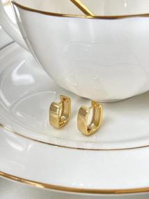 img 1 attached to Шикарные и гипоаллергенные серьги-кольца Huggie для женщин - Qitian Gold Plated Cuff Square Huggies For Girls