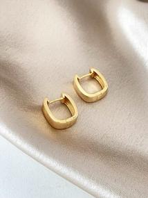 img 3 attached to Шикарные и гипоаллергенные серьги-кольца Huggie для женщин - Qitian Gold Plated Cuff Square Huggies For Girls
