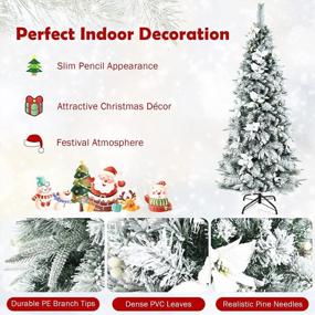 img 2 attached to Goplus 6Ft Artificial White Christmas Tree, Pre-Lit Snow Flocked Pencil Xmas Tree W/ 471 Tips, 250 LED Lights, 100% New PE & PVC, Pre-Decorated Ornaments, Fake Snow Pine Tree For Home, Office