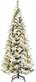 img 4 attached to Goplus 6Ft Artificial White Christmas Tree, Pre-Lit Snow Flocked Pencil Xmas Tree W/ 471 Tips, 250 LED Lights, 100% New PE & PVC, Pre-Decorated Ornaments, Fake Snow Pine Tree For Home, Office