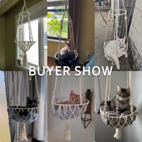 img 1 attached to 🐱 Boho Macrame Cat Hammock for Window - Hanging Cat Bed with Tassel Basket Tapestry for Sleeping, Playing, Climbing, and Lounging - Interior Cat Toy