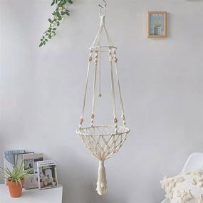 img 4 attached to 🐱 Boho Macrame Cat Hammock for Window - Hanging Cat Bed with Tassel Basket Tapestry for Sleeping, Playing, Climbing, and Lounging - Interior Cat Toy