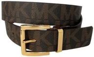 👗 michael kors mk signature monogram logo gold buckle belt - brown size large: classic & stylish accessory logo