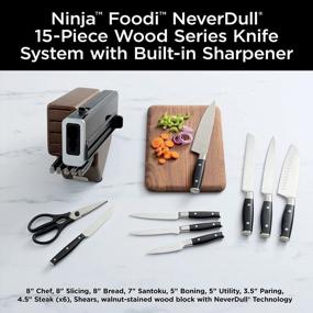 img 3 attached to Ninja K52015 Foodi NeverDull 15 Piece Premium Knife System with Wood Series Block, German Stainless Steel, Built-in Sharpener – Stainless Steel/Walnut