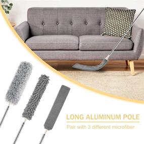 img 1 attached to 🧹 BLUEELF 4 PCS Microfiber Feather Dusters with Stainless Steel Extension Pole - Ultimate Cleaning Tools for Ceiling Fans, Gap, Blinds, Furniture, Cars (100'' Extra Long Duster)