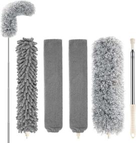 img 4 attached to 🧹 BLUEELF 4 PCS Microfiber Feather Dusters with Stainless Steel Extension Pole - Ultimate Cleaning Tools for Ceiling Fans, Gap, Blinds, Furniture, Cars (100'' Extra Long Duster)