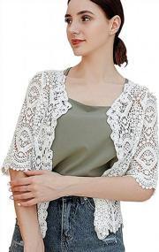 img 4 attached to Stylish Women'S Floral Lace Cardigan: Perfect Beach Cover-Up With Half Sleeves