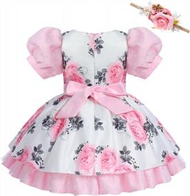 img 3 attached to Girls Floral Puff Sleeve Dress 2PCS Pageant Princess Summer Dresses With Headband Wedding Birthday Baptism Outfit