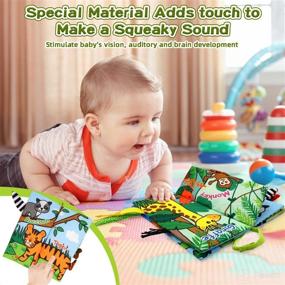 img 3 attached to 📚 Baby Soft Books 6-12 Months, Sensory Toys for Infants 0-6 Months, Crinkle Book for Early Baby Development, Touch and Feel Jungly Tails Cloth Book, Best Baby Gift 3-12 Months, Girl Boy