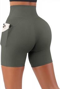 img 3 attached to High Waist Ribbed Yoga Shorts With Cross Waist Design, Booty Lifting And Pockets - 5 Inch Biker Workout Shorts For Women