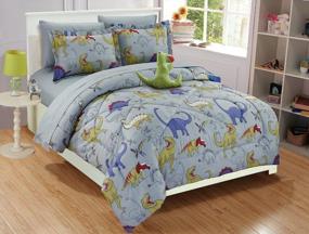 img 1 attached to 🦖 Fancy Linen Dinosaur Comforter Set in Grey, Green, Blue, Red (Full) - New