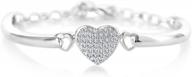 white gold toned cz heart bangle bracelet for kids and teens - ideal for girls and children logo