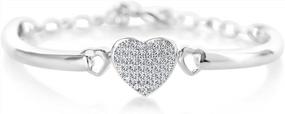 img 1 attached to White Gold Toned CZ Heart Bangle Bracelet For Kids And Teens - Ideal For Girls And Children