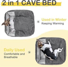 img 3 attached to GASUR Dog Beds for Small, Medium, and Large Dogs - Rectangle Cave Hooded Blanket Puppy Bed, Luxury Anti-Anxiety Orthopedic Cat Beds for Indoor Cats - Warmth, Machine Washable (25 inches, Grey)