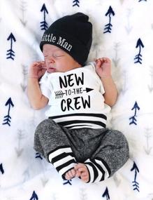 img 2 attached to Adorable Newborn Baby Boy Outfit - New To The Crew Letter Print Romper, Pants, And Hat 3PCS Set From Fommy