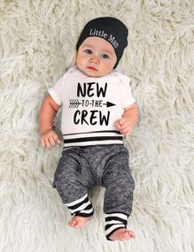img 3 attached to Adorable Newborn Baby Boy Outfit - New To The Crew Letter Print Romper, Pants, And Hat 3PCS Set From Fommy