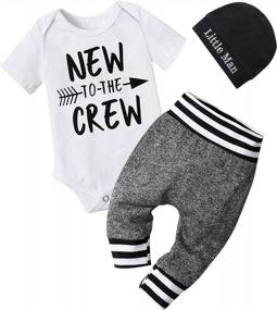 img 4 attached to Adorable Newborn Baby Boy Outfit - New To The Crew Letter Print Romper, Pants, And Hat 3PCS Set From Fommy