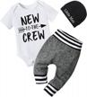adorable newborn baby boy outfit - new to the crew letter print romper, pants, and hat 3pcs set from fommy logo
