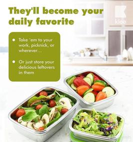 img 2 attached to Klee Set of 3 Food Storage Containers: Airtight Stainless Steel 🍱 Lunch Boxes for Kitchen, School, Office & Travel - 12oz, 19oz, 28oz