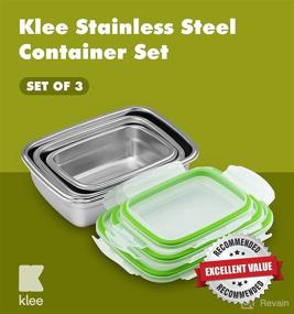 img 3 attached to Klee Set of 3 Food Storage Containers: Airtight Stainless Steel 🍱 Lunch Boxes for Kitchen, School, Office & Travel - 12oz, 19oz, 28oz