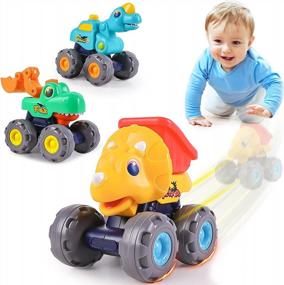 img 4 attached to IPlay, ILearn Dinosaur Truck Toys Toddler 1-3, Baby Pull Back Dino Cars, Big Dinosaur Construction Vehicle, Excavator Dump Truck, Christmas Birthday Gift For 12 18 Month 1 2 3 Year Old Kids Boys Girls