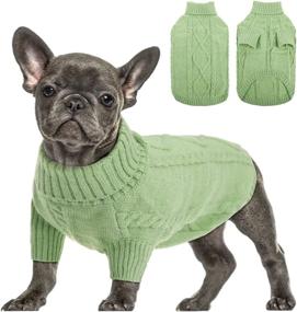 img 4 attached to 🐶 Queenmore Small Dog Pullover Sweater - Cold Weather Cable Knitwear with Classic Turtleneck - Thick Warm Clothes for Chihuahua, Bulldog, Dachshund, Pug, Yorkie - Green Color - X-Small Size