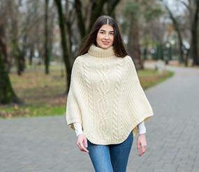img 1 attached to Stay Warm And Fashion-Forward With SAOL'S Merino Wool Aran Poncho Cardigan