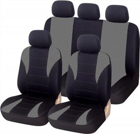 img 4 attached to Полный комплект чехлов для автомобильных сидений для грузовиков, внедорожников, фургонов - серый передний и разделенный задний чехол для многоместного сиденья для мужчин и женщин, дышащий и совместимый с подушкой безопасности, с дизайном с 3 молниями - от AUTOYOUTH