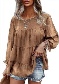 img 4 attached to PrettyGarden Women'S Peplum Mesh Chiffon Blouse With Long Sleeves And Casual Round Neck For Summer