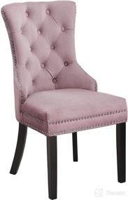 img 1 attached to 🪑 Meridian Furniture Nikki Collection: Modern Velvet Dining Chair with Wood Legs, Button Tufting, and Chrome Nailhead Trim, Set of 2 in Pink