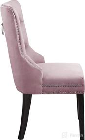img 2 attached to 🪑 Meridian Furniture Nikki Collection: Modern Velvet Dining Chair with Wood Legs, Button Tufting, and Chrome Nailhead Trim, Set of 2 in Pink
