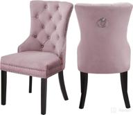 🪑 meridian furniture nikki collection: modern velvet dining chair with wood legs, button tufting, and chrome nailhead trim, set of 2 in pink логотип