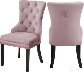 img 4 attached to 🪑 Meridian Furniture Nikki Collection: Modern Velvet Dining Chair with Wood Legs, Button Tufting, and Chrome Nailhead Trim, Set of 2 in Pink
