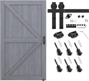 img 3 attached to 48In X 84In Grey Sliding Barn Door With 8Ft Hardware Kit, Pre-Drilled Ready To Assemble DIY Unfinished Solid Spruce Wood Panelled K-Frame