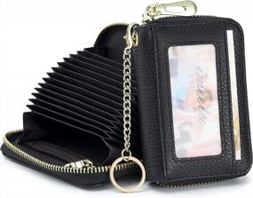 img 4 attached to RFID Credit Card Holder With Removable Keychain ID Window - Imeetu Small Leather Zipper Wallet (Black)