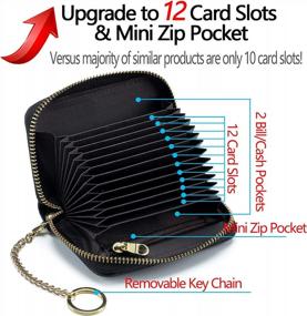 img 1 attached to RFID Credit Card Holder With Removable Keychain ID Window - Imeetu Small Leather Zipper Wallet (Black)