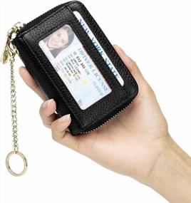 img 3 attached to RFID Credit Card Holder With Removable Keychain ID Window - Imeetu Small Leather Zipper Wallet (Black)