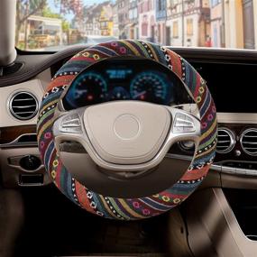 img 2 attached to COFIT Bohemian Steering Wheel Cover: Ethnic Style, 14 1/2 - 🌺 15 in Fit, Car Wheel Protector for Women, Flax Design, Non-Slip, Boho-Cloth Accessory