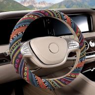 cofit bohemian steering wheel cover: ethnic style, 14 1/2 - 🌺 15 in fit, car wheel protector for women, flax design, non-slip, boho-cloth accessory logo