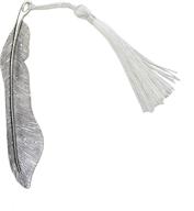 10 шт. классическая деликатесная антикварная металлическая закладка в форме пера с шелковистой кисточкой ручной работы (античное серебро) логотип