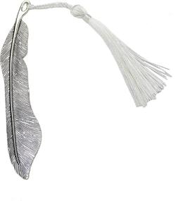 img 4 attached to 10Pcs Classical Delicacy Antique Feather Shape Metal Beading Bookmark With Handmade Silky Tassel (Antique Silver)