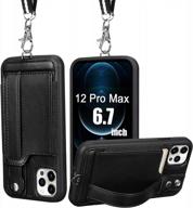 iphone 12 pro max case with card holder, toovren iphone 12 pro max wallet case, phone lanyard case with pu leather kickstand detachable neck strap cover for iphone 12 pro max 6.7" for men women black logo